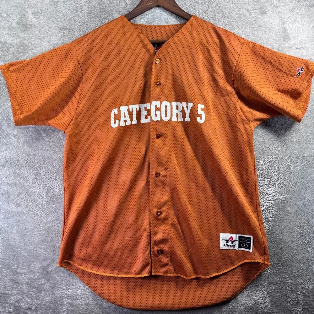 Alleson Athletic Mens Large Orange Baseball Jersey Category 5 #3 Short Sleeve